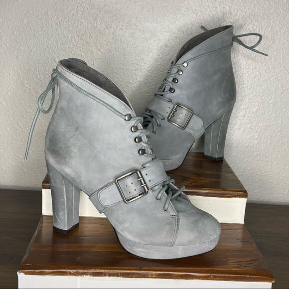 Seychelles Women's Gray Under Construction Lace Up Ankle Boot Size 6.5 - Picture 2 of 14